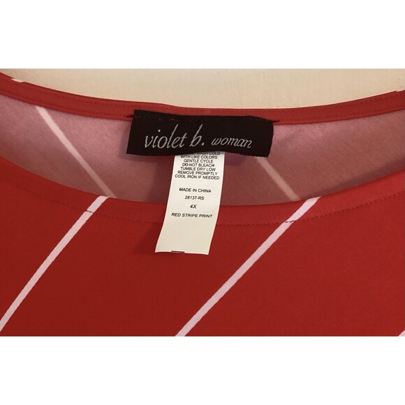 Violet B Women’s 4X Top Red White Stripe Pullover Banded Stretch Tunic - Picture 2 of 4